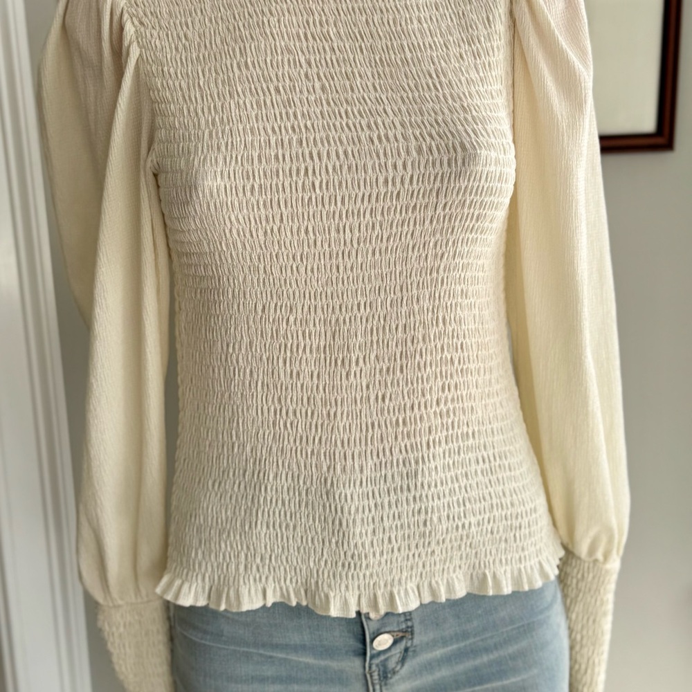 Elegant Cream Smocked Women's Top